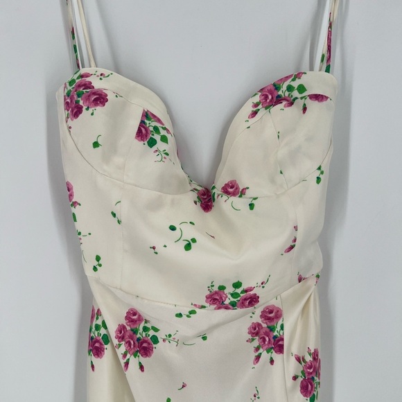 Zara Satin Floral Bustier Front Slit Strappy Midi Dress - Picture 3 of 12